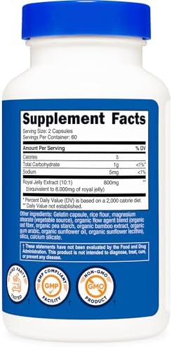Nutricost Jalea Real 120 Cápsulas - Extracto de Jalea Real, Sin OGM, Sin Gluten, 60 Porciones - imagen 5