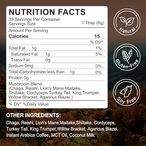 Café de Champiñones Orgánico (235g), Mezcla de 10 Superalimentos para Energía, Recuperación y Concentración, Polvo Instantáneo con Melena de León, - imagen 2