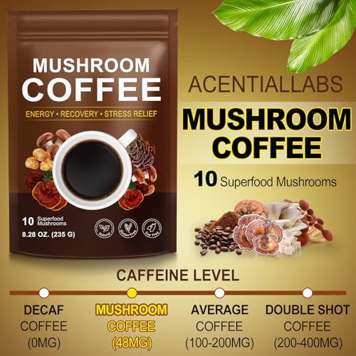 Café de Champiñones Orgánico (235g), Mezcla de 10 Superalimentos para Energía, Recuperación y Concentración, Polvo Instantáneo con Melena de León, - imagen 3