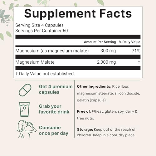 Malato de Magnesio 2,000mg, 240 Cápsulas | Suplemento de Magnesio con Forma Elemental | Minerales Quelados | Sin OGM, Libre de Gluten - imagen 2