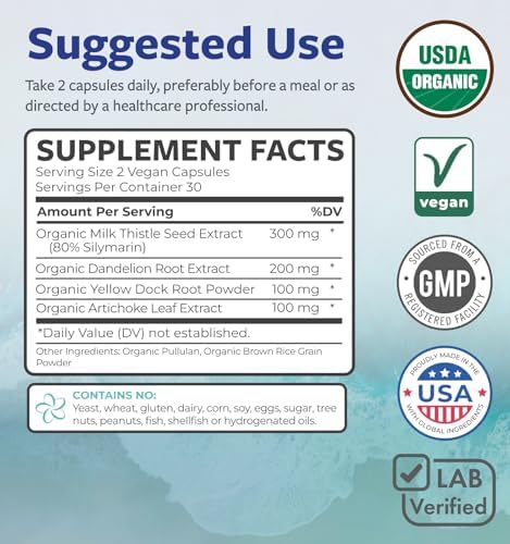 Leche de Cardo Mariano Orgánica USDA y Raíz de Diente de León - Fórmula Detox para el Hígado con Extracto de Alcachofa - Vegana, No OGM y Verificada - imagen 6