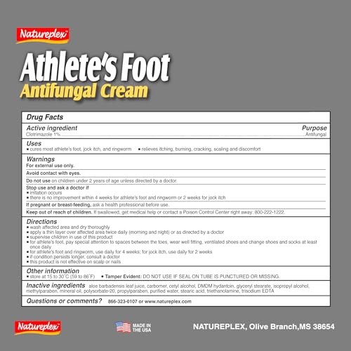 Crema Antifúngica Natureplex para Pie de Atleta, 1% Clotrimazol, 1.25 oz (Paquete de 6) – Tratamiento para Infecciones Fúngicas – Hecho en EE. UU. - imagen 7