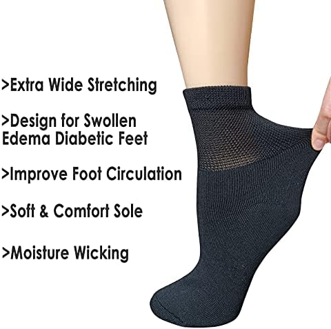 Calcetas VEIGIKE para Mujer, Extra Anchas, Confortables y Sueltas, 4 Paquetes, Talla 9-11, Negros, Antibacteriales y para Pies Diabéticos - imagen 3