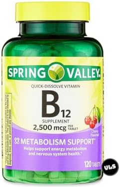 Tabletas de Vitamina B12 de Spring Valley, 2500 mcg, Suplemento Dietético, 120 Tabletas, Complejo de Vitaminas B para Hombres y Mujeres, Incluye - imagen 1