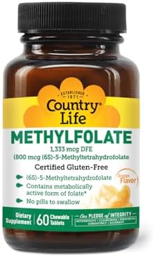 Tabletas Masticables de Methylfolato Country Life - Folato Metabólicamente Activo - Sabor Naranja - Sin Gluten - Suaves y Veganas - Vitaminas para - imagen 1