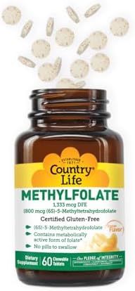 Tabletas Masticables de Methylfolato Country Life - Folato Metabólicamente Activo - Sabor Naranja - Sin Gluten - Suaves y Veganas - Vitaminas para - imagen 3