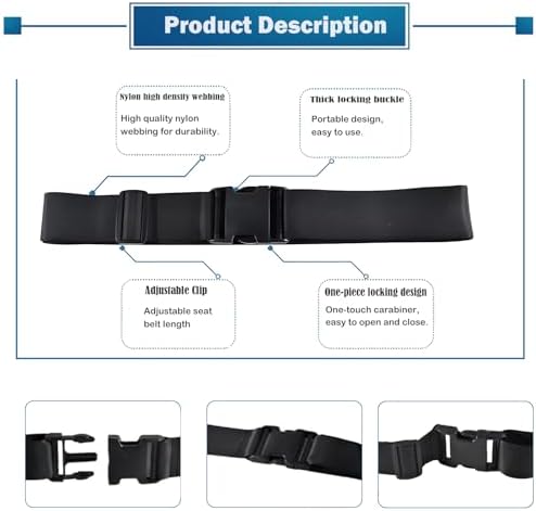 Cinturón de Seguridad para Silla de Ruedas GFertre, Ajustable de 31-86 y 2 de Ancho - Negro Antideslizante y Anticaída, Extra Largo para Personas - imagen 3