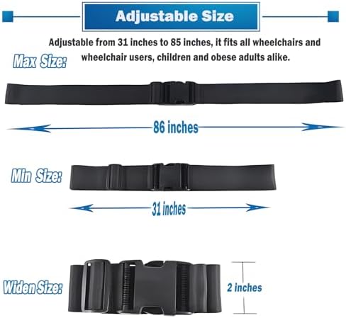 Cinturón de Seguridad para Silla de Ruedas GFertre, Ajustable de 31-86 y 2 de Ancho - Negro Antideslizante y Anticaída, Extra Largo para Personas - imagen 4