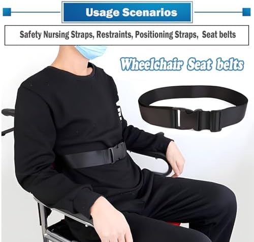 Cinturón de Seguridad para Silla de Ruedas GFertre, Ajustable de 31-86 y 2 de Ancho - Negro Antideslizante y Anticaída, Extra Largo para Personas - imagen 7