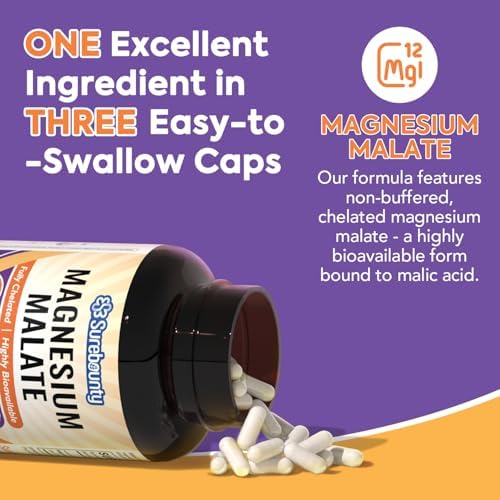 Surebounty Malato de Magnesio, 230mg de Magnesio Elemental por Porción, Totalmente Quelado, Máxima Absorción y Biodisponibilidad, No GMO, Energía, - imagen 3