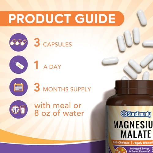 Surebounty Malato de Magnesio, 230mg de Magnesio Elemental por Porción, Totalmente Quelado, Máxima Absorción y Biodisponibilidad, No GMO, Energía, - imagen 5