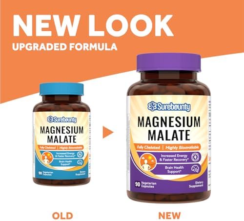 Surebounty Malato de Magnesio, 230mg de Magnesio Elemental por Porción, Totalmente Quelado, Máxima Absorción y Biodisponibilidad, No GMO, Energía, - imagen 8