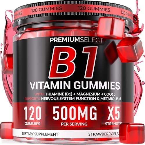 Gomitas de Vitamina B1 Premium Select Nutrition – Suplemento de Tiamina Sin Azúcar con CoQ10 y Magnesio – 120 Gomitas para Adultos, Suministro para 2 - imagen 1