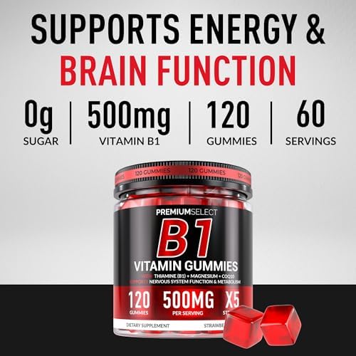 Gomitas de Vitamina B1 Premium Select Nutrition – Suplemento de Tiamina Sin Azúcar con CoQ10 y Magnesio – 120 Gomitas para Adultos, Suministro para 2 - imagen 2