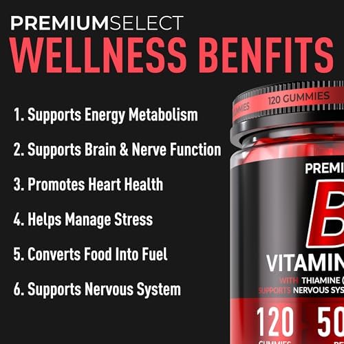 Gomitas de Vitamina B1 Premium Select Nutrition – Suplemento de Tiamina Sin Azúcar con CoQ10 y Magnesio – 120 Gomitas para Adultos, Suministro para 2 - imagen 4