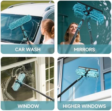 Herramienta de limpieza de ventanas Buysenton 2 en 1 con extensión de 62, cabezal rotatable y flexible, kit de limpieza para vidrio de auto, ducha y - imagen 7