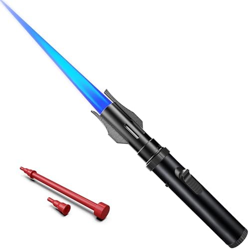 Encendedor a Prueba de Viento Butano Recargable Jet Flame para Cocinar, Chimenea, Camping y BBQ - Regalo para Hombre (Sin Combustible) Negro - imagen 1