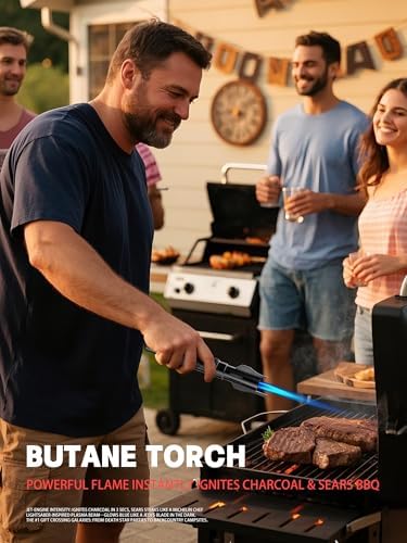 Encendedor a Prueba de Viento Butano Recargable Jet Flame para Cocinar, Chimenea, Camping y BBQ - Regalo para Hombre (Sin Combustible) Negro - imagen 3