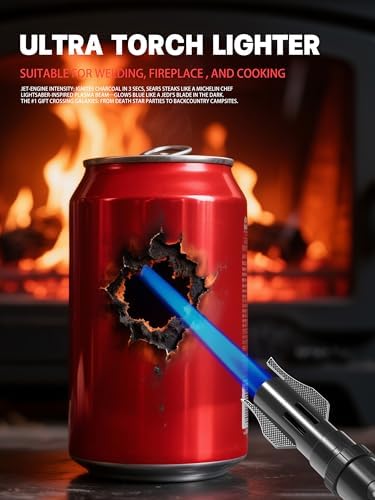 Encendedor a Prueba de Viento Butano Recargable Jet Flame para Cocinar, Chimenea, Camping y BBQ - Regalo para Hombre (Sin Combustible) Negro - imagen 4