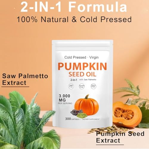 Cápsulas de Aceite de Semilla de Calabaza con Saw Palmetto, Prensado en Frío, Ácidos Grasos Esenciales para la Salud de la Vejiga y Próstata, 300 - imagen 2