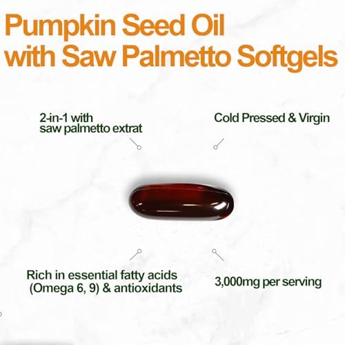 Cápsulas de Aceite de Semilla de Calabaza con Saw Palmetto, Prensado en Frío, Ácidos Grasos Esenciales para la Salud de la Vejiga y Próstata, 300 - imagen 3