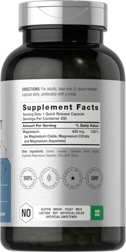 Horbäach Complejo Triple de Magnesio | 420 mg | 250 Cápsulas | Fórmula Sin OGM y Sin Gluten | Suplemento Dietético de Óxido, Citrato y Aspartato de - imagen 2