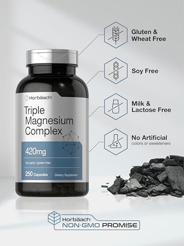 Horbäach Complejo Triple de Magnesio | 420 mg | 250 Cápsulas | Fórmula Sin OGM y Sin Gluten | Suplemento Dietético de Óxido, Citrato y Aspartato de - imagen 5