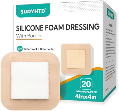 Paquete de 20 Vendajes de Espuma de Silicona 4x4 con Borde Suave, Vendajes Impermeables para Cuidado de Heridas, Súper Absorbentes, Parche para - imagen 1