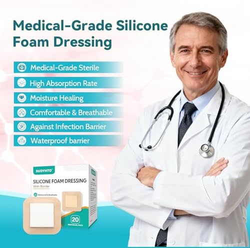 Paquete de 20 Vendajes de Espuma de Silicona 4x4 con Borde Suave, Vendajes Impermeables para Cuidado de Heridas, Súper Absorbentes, Parche para - imagen 2