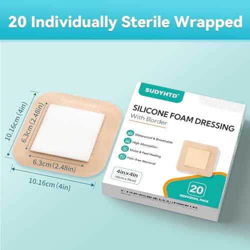 Paquete de 20 Vendajes de Espuma de Silicona 4x4 con Borde Suave, Vendajes Impermeables para Cuidado de Heridas, Súper Absorbentes, Parche para - imagen 6