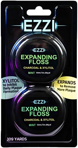 Hilo Dental EZZI Expandible Tejido | Suave y Texturizado con Carbón y Xilitol para Limpiar Óptimamente las Encías | Menta | Grueso y 109 Yardas - imagen 2