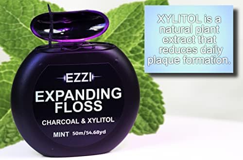 Hilo Dental EZZI Expandible Tejido | Suave y Texturizado con Carbón y Xilitol para Limpiar Óptimamente las Encías | Menta | Grueso y 109 Yardas - imagen 4