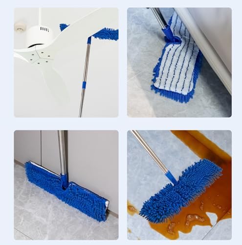 Mopa de Microfibra para Limpieza de Pisos - Almohadillas Lavables de Doble Cara, Mango de Acero Inoxidable Ajustable (30.7-56.7) - Uso Húmedo/Seco - imagen 6