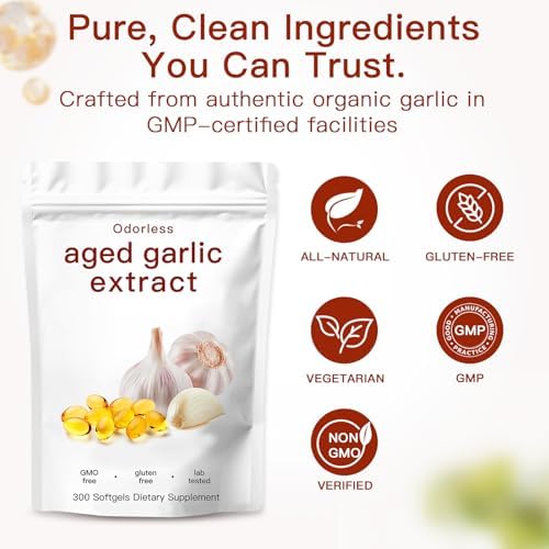 Extracto de Ajo Envejecido - 300 Cápsulas de Ajo Orgánico Sin Olor para el Corazón y el Sistema Inmunológico - Suplemento Vegetariano, No - imagen 6