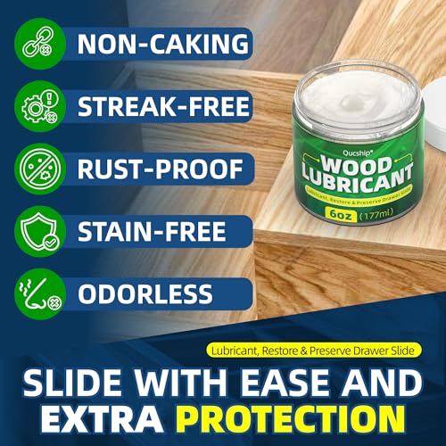 Lubricante y Cera de Madera Qucship 6oz - Para Bisagras y Cajones, Restaura y Mantiene Deslizamientos de Madera, Cera en Pasta para Madera - imagen 5
