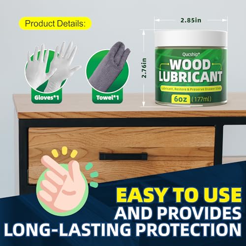 Lubricante y Cera de Madera Qucship 6oz - Para Bisagras y Cajones, Restaura y Mantiene Deslizamientos de Madera, Cera en Pasta para Madera - imagen 6