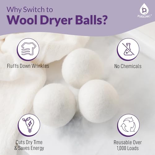 Pelotas de Secado de Lana Pursonic 4-Pack con Aroma de Lavanda y Menta - Bolas Suavizantes Reutilizables de Lana de Nueva Zelanda - 2.75 de Diámetro - imagen 2