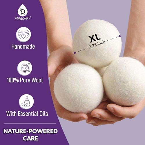 Pelotas de Secado de Lana Pursonic 4-Pack con Aroma de Lavanda y Menta - Bolas Suavizantes Reutilizables de Lana de Nueva Zelanda - 2.75 de Diámetro - imagen 3
