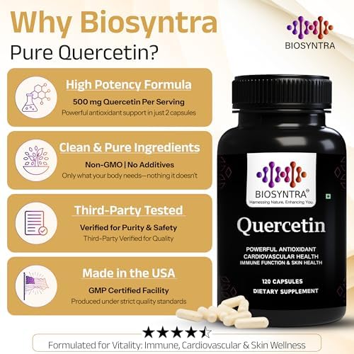Biosyntra Quercetina Pura 500mg - Cápsulas de Quercetina para Soporte Inmunológico y Protección Celular - Sin Gluten, No Transgénico, 120 Cápsulas - imagen 2