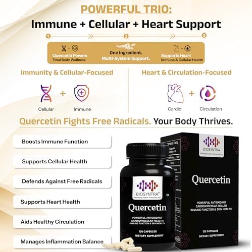 Biosyntra Quercetina Pura 500mg - Cápsulas de Quercetina para Soporte Inmunológico y Protección Celular - Sin Gluten, No Transgénico, 120 Cápsulas - imagen 4