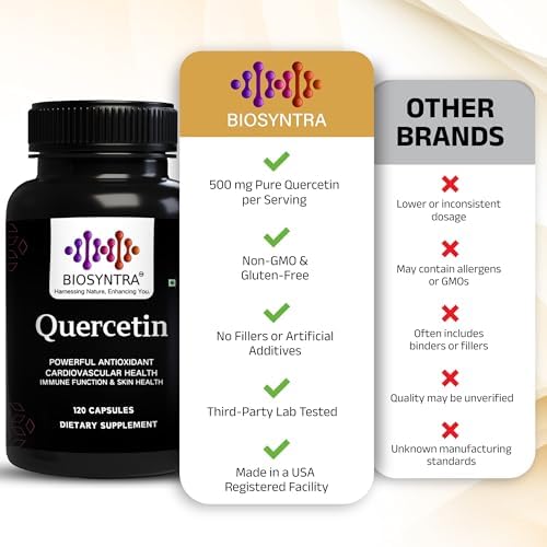 Biosyntra Quercetina Pura 500mg - Cápsulas de Quercetina para Soporte Inmunológico y Protección Celular - Sin Gluten, No Transgénico, 120 Cápsulas - imagen 5