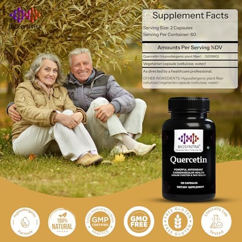 Biosyntra Quercetina Pura 500mg - Cápsulas de Quercetina para Soporte Inmunológico y Protección Celular - Sin Gluten, No Transgénico, 120 Cápsulas - imagen 8