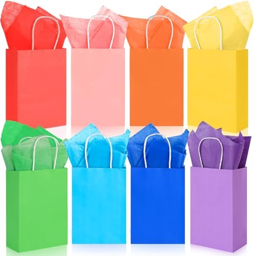 Bolsas de Regalo LovesTown 24 Piezas con Papel de Seda, 5.5x2.75x7.8 Pulgadas, Bolsitas con Asas en 8 Colores para Cumpleaños y Bodas - imagen 1