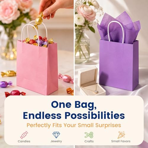 Bolsas de Regalo LovesTown 24 Piezas con Papel de Seda, 5.5x2.75x7.8 Pulgadas, Bolsitas con Asas en 8 Colores para Cumpleaños y Bodas - imagen 4