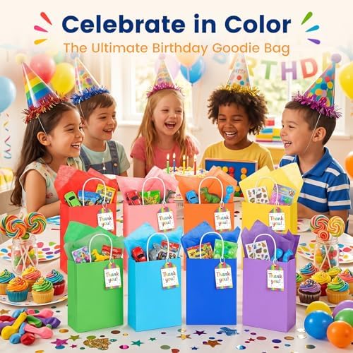 Bolsas de Regalo LovesTown 24 Piezas con Papel de Seda, 5.5x2.75x7.8 Pulgadas, Bolsitas con Asas en 8 Colores para Cumpleaños y Bodas - imagen 6