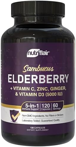 Cápsulas de Elderberry Sambucus NutriFlair, 120 Cápsulas (Suministro de 2 Meses) - Extracto de Saúco con Vitamina C, D3, Zinc y Jengibre - Apoyo - imagen 1