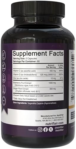 Cápsulas de Elderberry Sambucus NutriFlair, 120 Cápsulas (Suministro de 2 Meses) - Extracto de Saúco con Vitamina C, D3, Zinc y Jengibre - Apoyo - imagen 2