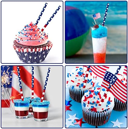 Popotes Desechables Patrióticos AnyDesign 200 Pcs con Diseño de Bandera Americana para el 250 Aniversario - Ideal para el 4 de Julio y Fiestas - imagen 3