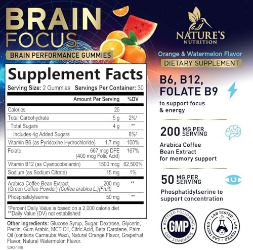 Suplementos para la Memoria y Concentración con Fosfatidilserina, Gummy Nootrópico para la Salud Cerebral, Soporte Cognitivo y Vitaminas B6 y B12 - - imagen 2