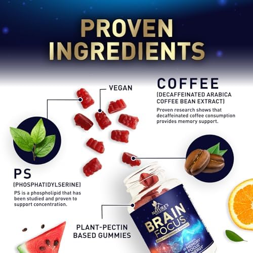 Suplementos para la Memoria y Concentración con Fosfatidilserina, Gummy Nootrópico para la Salud Cerebral, Soporte Cognitivo y Vitaminas B6 y B12 - - imagen 5